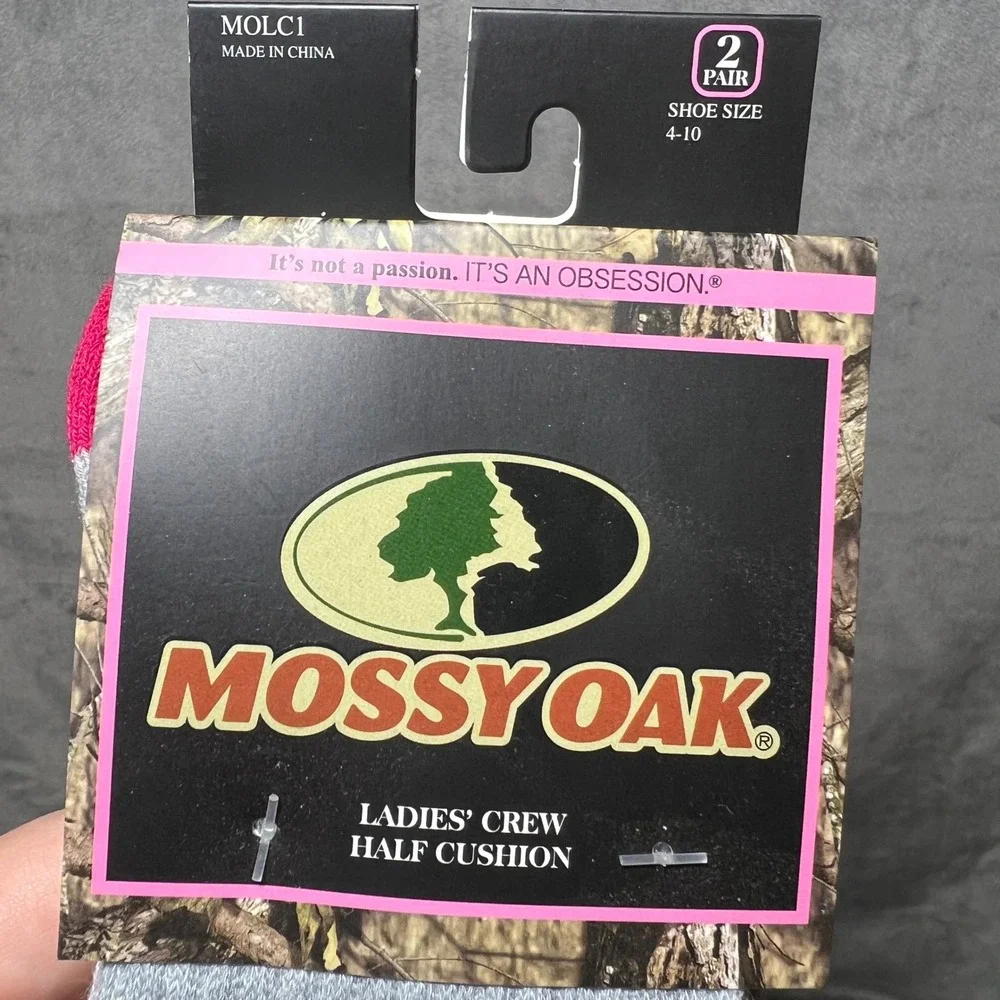 Mossy Oak Ladies Crew Half Cushion Socks 6 Pairs Grey White Pink Purple 4-10